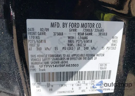 2009 Ford F150 Supercrew from USA, damaged, VIN 1FTPW14V59FA63503
